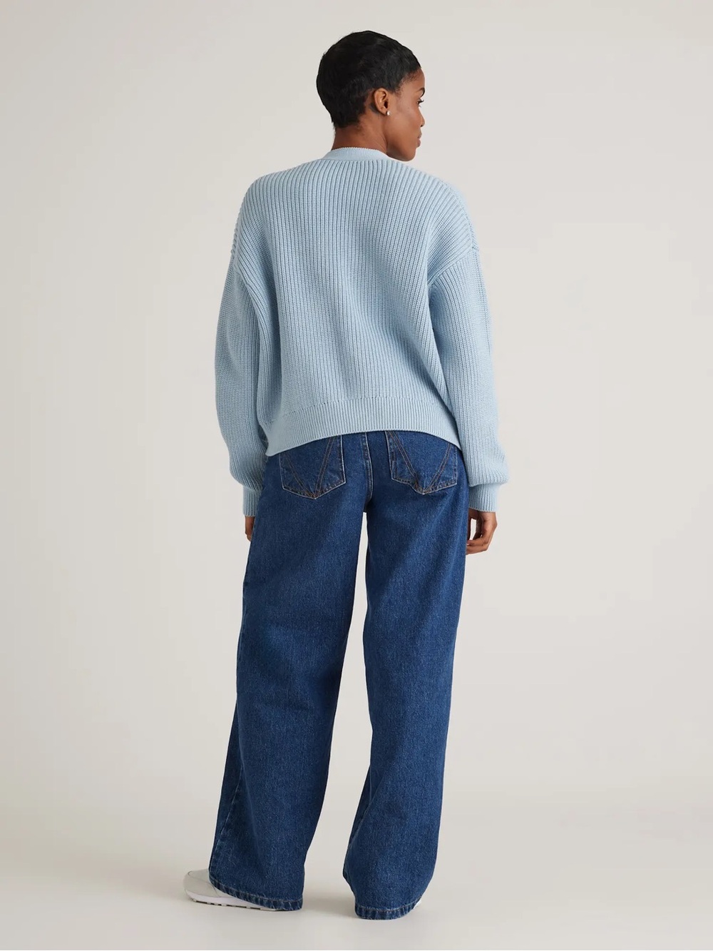 Quince 100% Organic Cotton Fisherman Boxy Cropped Cardigan Sky Blue Medium - Picture 2 of 7